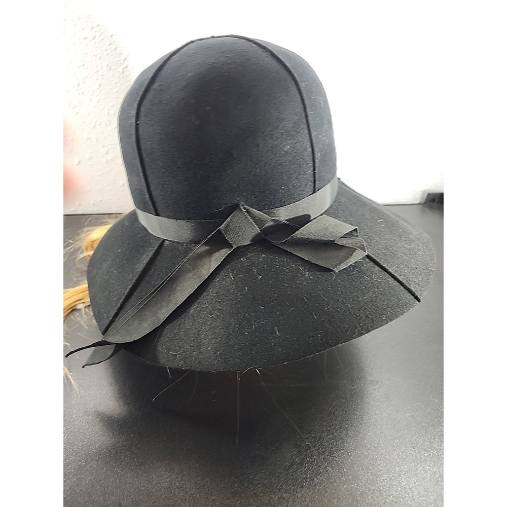 Ritz Henry Pollak Bucket Hat Women  Wool Black Ribbon 40s-50s Vintage
